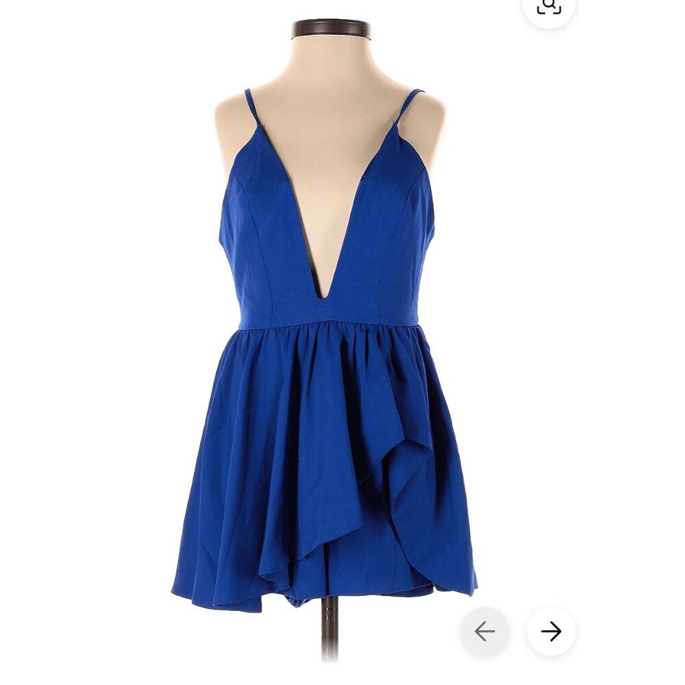 Miss Avenue Navy Blue Ruffle Plunge Neck Dress/ Romper Sz Large